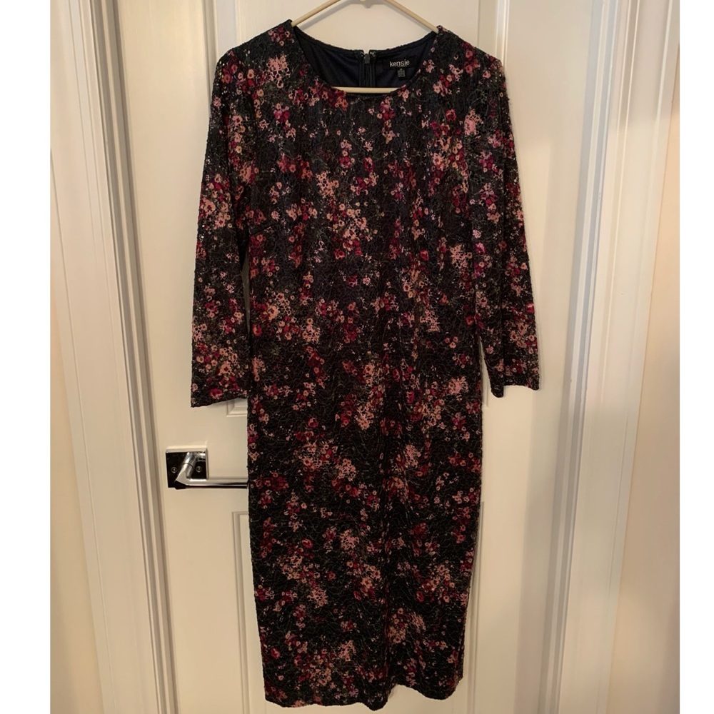 Kensie Multifloral Printed Lace Bodycon Dress